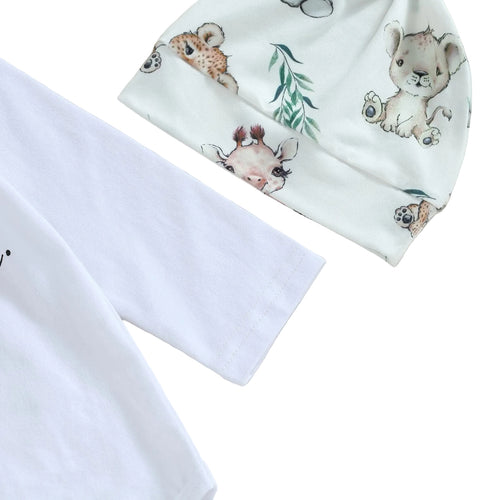 Children's Baby Letter Long-sleeve Jumpsuit Trousers Hat Hair Band Four-piece Set