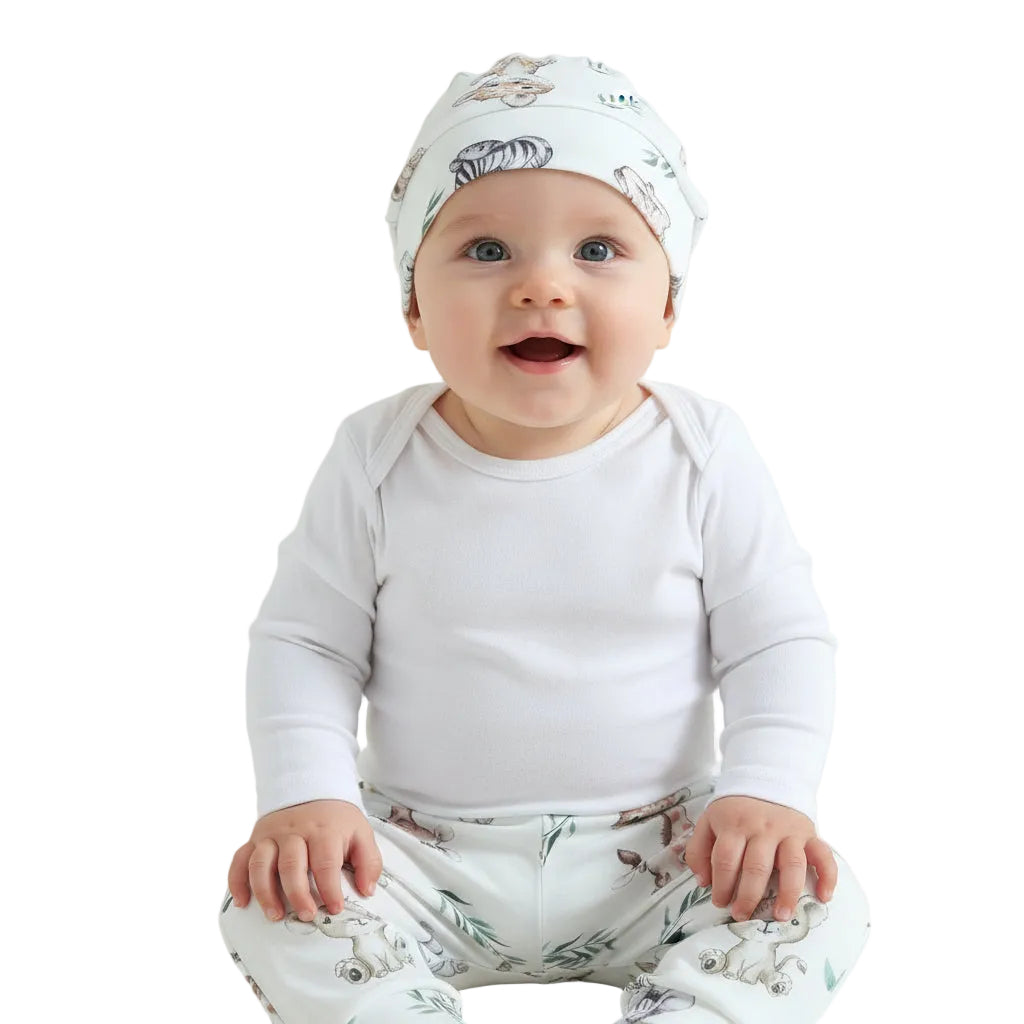 Children's Baby Letter Long-sleeve Jumpsuit Trousers Hat Hair Band Four-piece Set