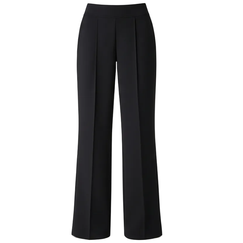 A pair of light pink wide-leg cropped trousers with front pleats, shown on a light gray gradient background.