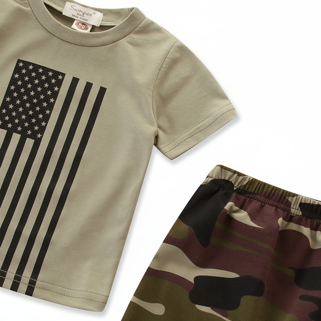Little Kids' Suit Summer Men's Clothing Independence Day Flag Camouflage Suit