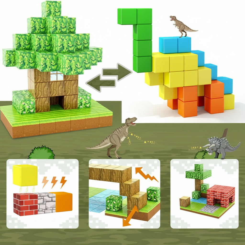 Set Minecraft Magnetic Building Blocks Children Kids Educational Toy Gifts