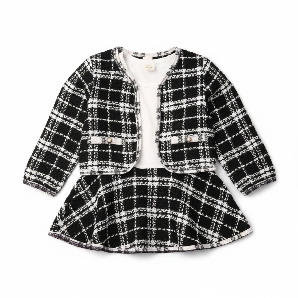 Black Plaid Set - White BG