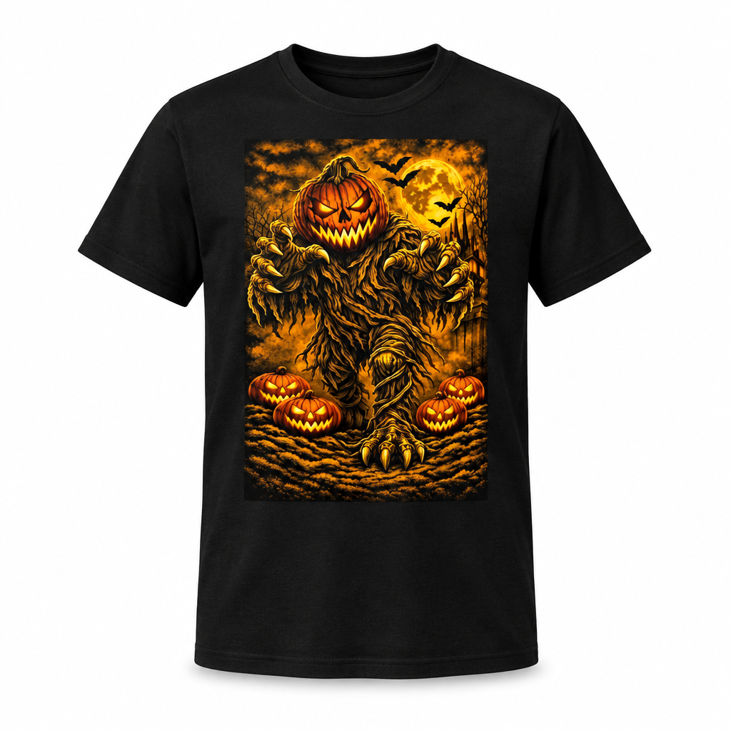 Black Pumpkin Monster T-shirt on a white background