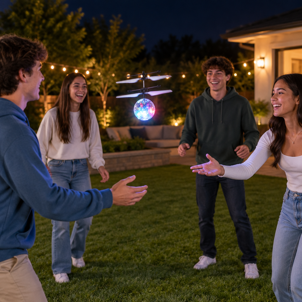 Four teens passing the glowing orb at night