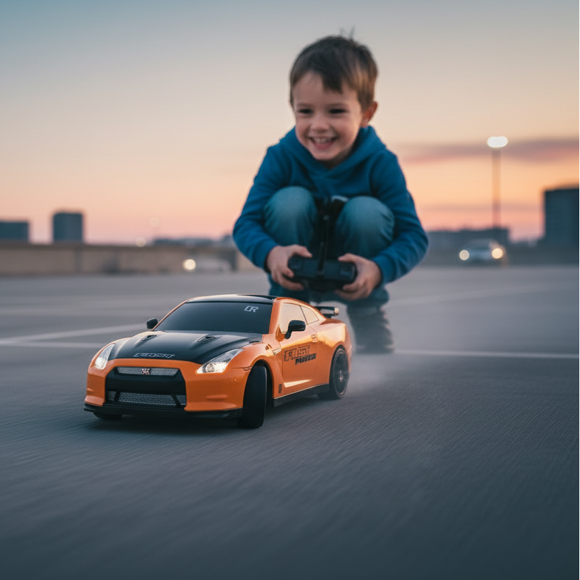 Kid Playing with RC Car Outdoors