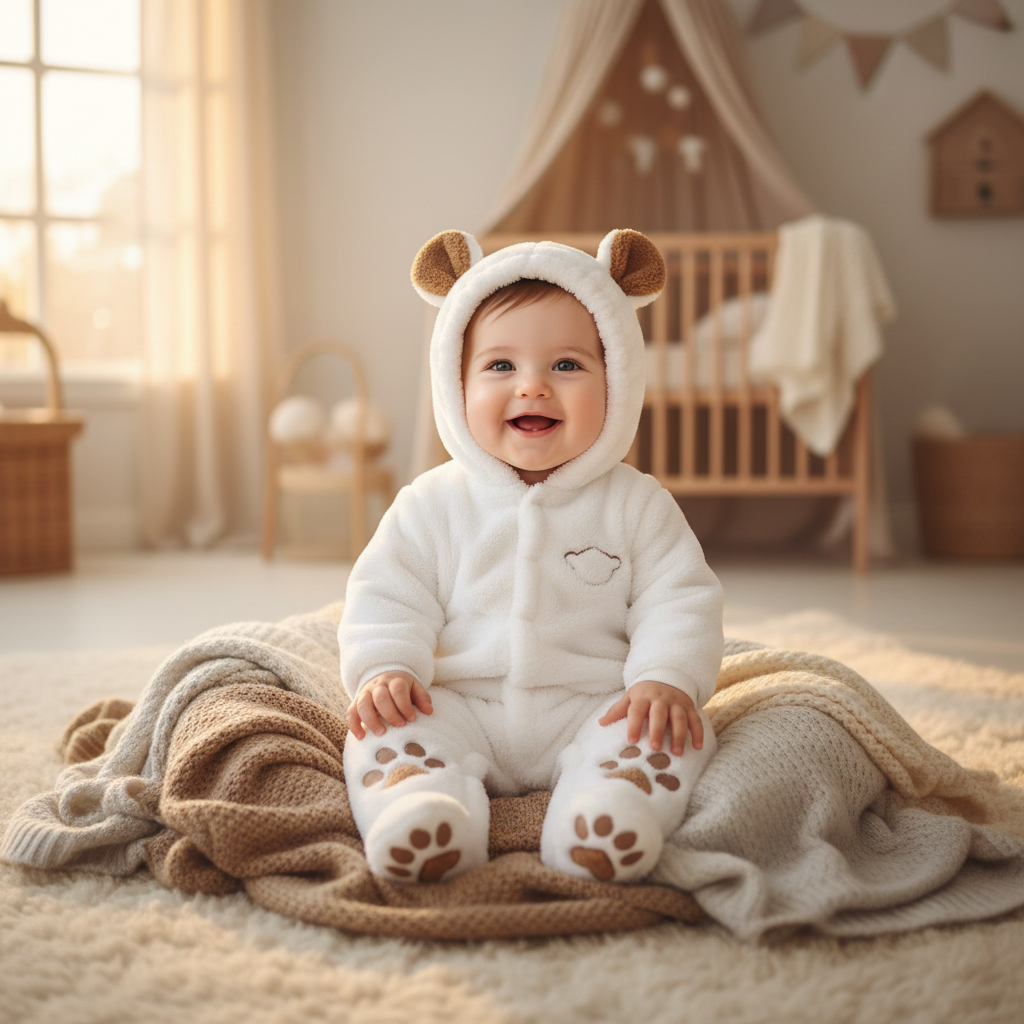 Lifestyle - Cozy Quilted Baby Hooded Bear Onesie