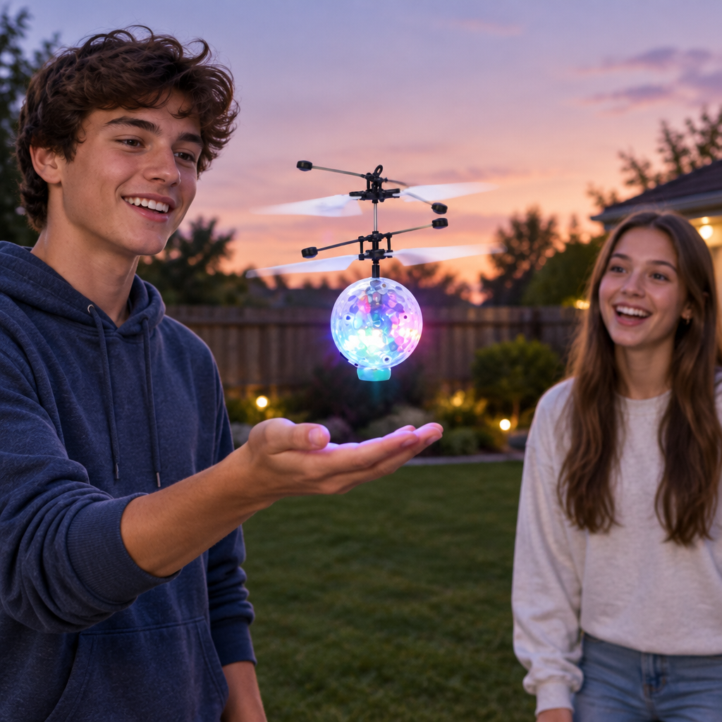 Two teens guiding the orb at dusk